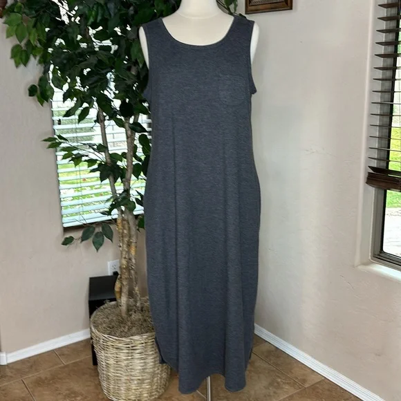 Logo by Lori Goldstein Dresses | Logo Lounge by Lori Goldstein French Terry Sleeveless Maxi Dress ~ Charcoal Grey | Color: Gray | Size: L |